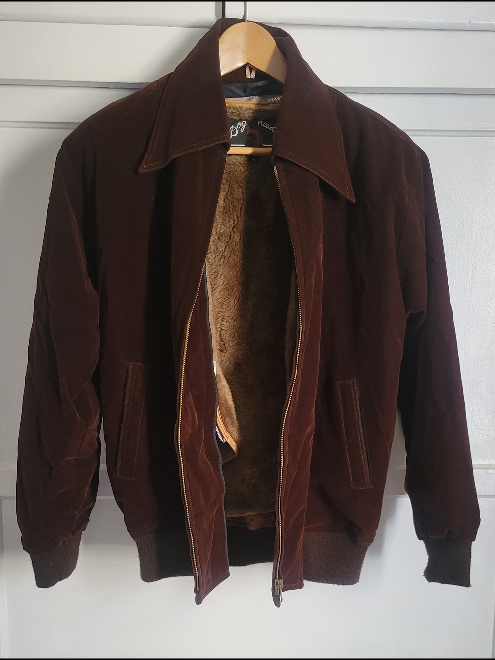 Vintage Brown Suede Bomber Jacket with Faux Fur Lining